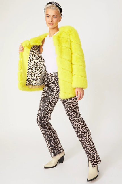 Gaga Faux Fur Striped Yellow Coat-2