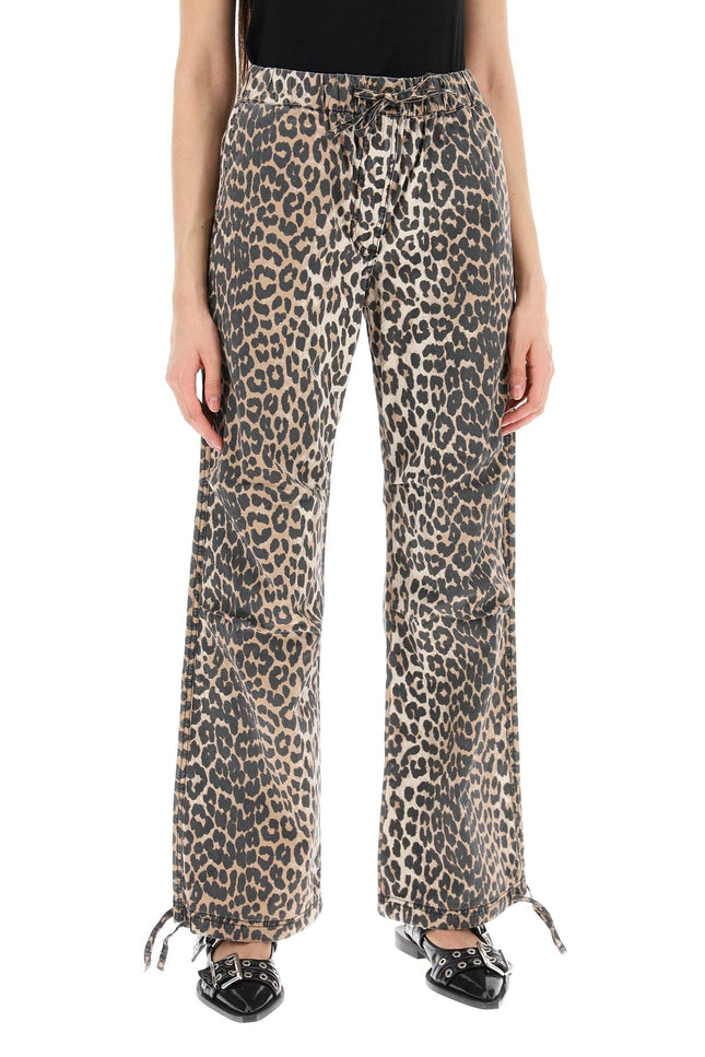 Ganni Animal Print Cotton Canvas Pants-women > clothing > trousers-Ganni-Urbanheer