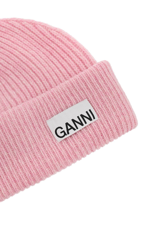 Ganni beanie hat with logo label-women > accessories > hats and hair accessories > hats-Ganni-os-Pink-Urbanheer