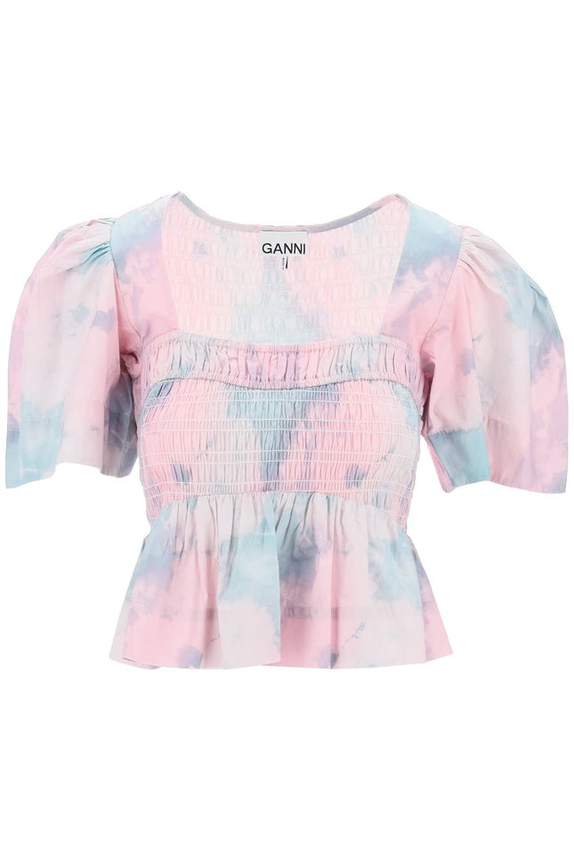 Ganni cotton peplum blouse-women > clothing > shirts and blouses > blouses-Ganni-Urbanheer