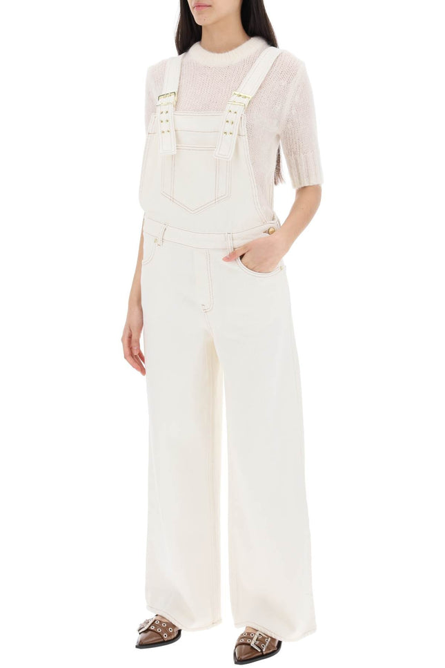 Ganni Denim Overall Jumpsuit-women > clothing > jumpsuits-Ganni-36-White-Urbanheer