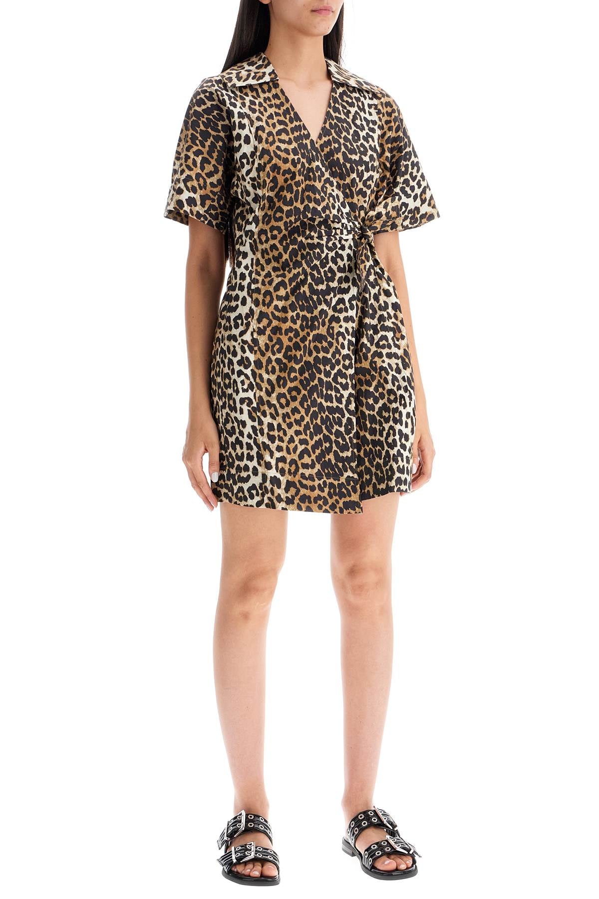 Ganni animal print poplin wrap mini dress