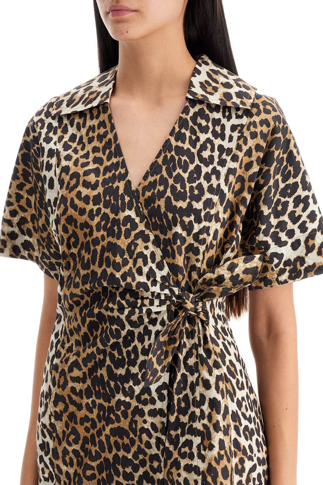 Ganni animal print poplin wrap mini dress