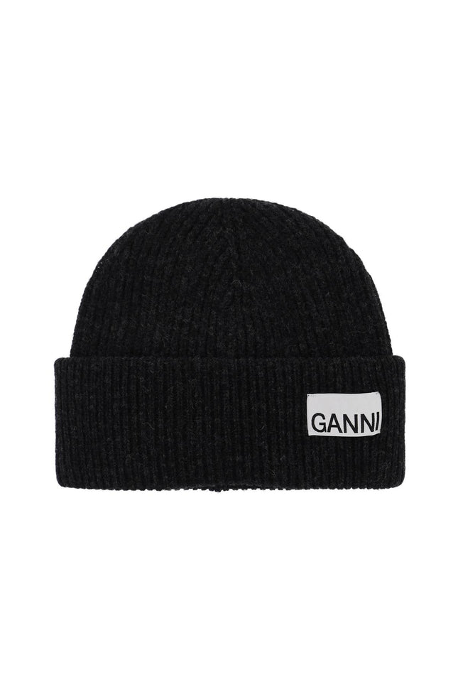 Ganni beanie hat with logo label - Grey