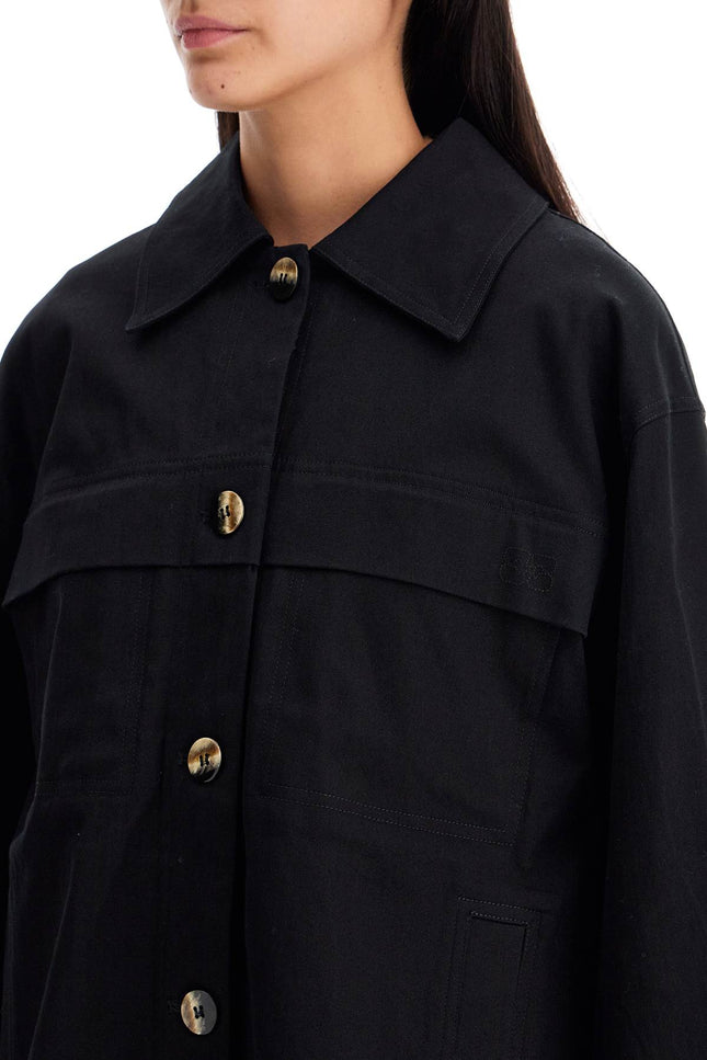 Ganni checked canvas jacket with textured pattern - Black