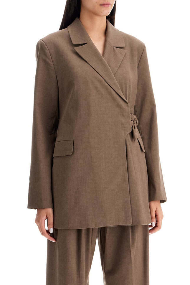 Ganni double-breasted blazer with - Brown