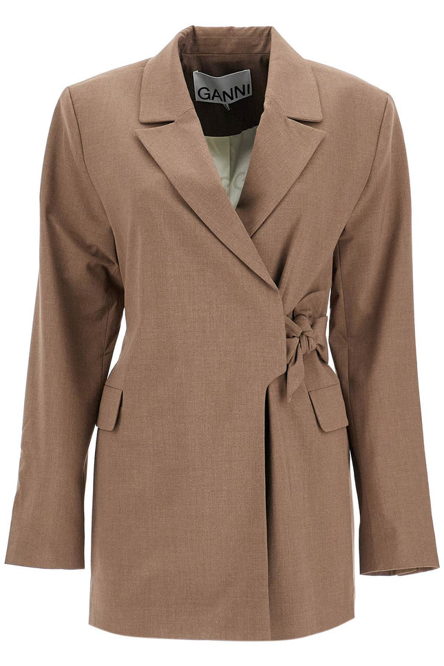 Ganni double-breasted blazer with - Brown