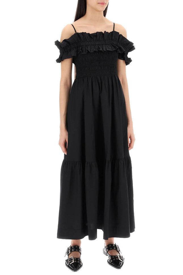 Ganni flared midi dress with off-should-women > clothing > dresses > midi-Ganni-Urbanheer