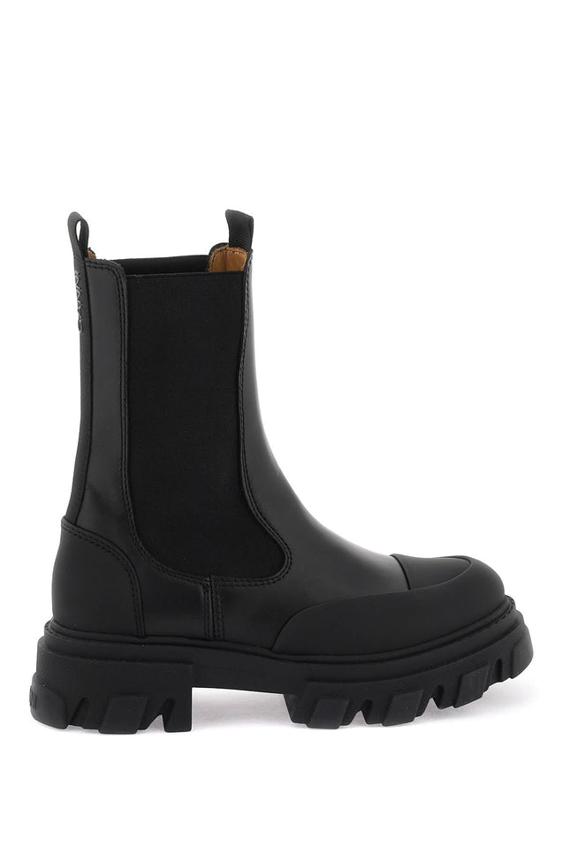 Ganni leather mid chelsea boots - Black