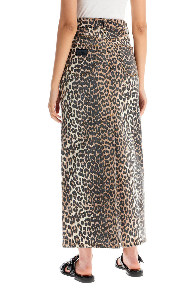 Ganni long animal print denim skirt