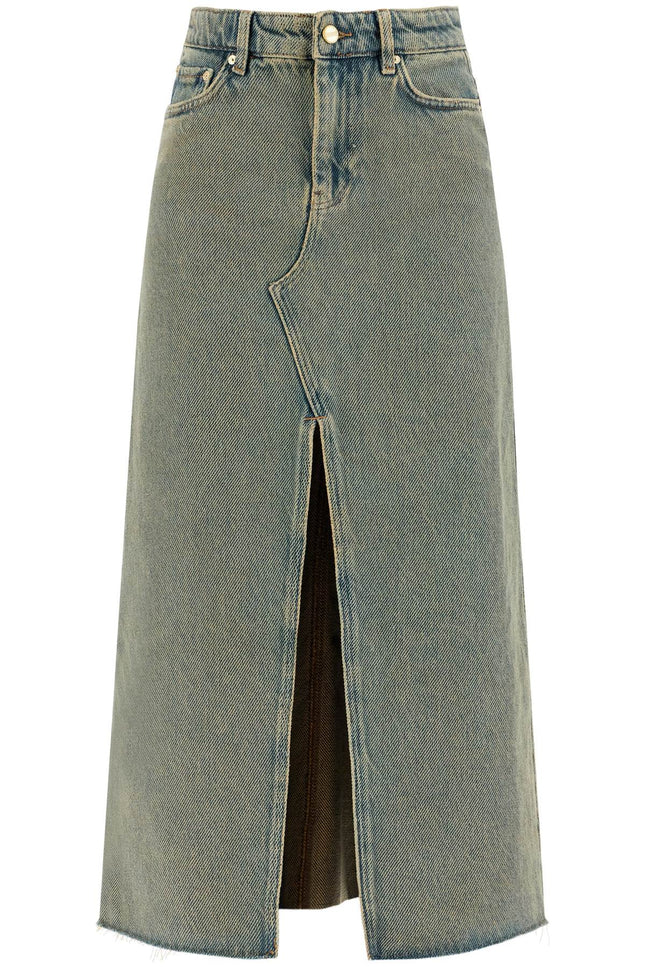 Ganni long overdyed denim maxi skirt - Blue
