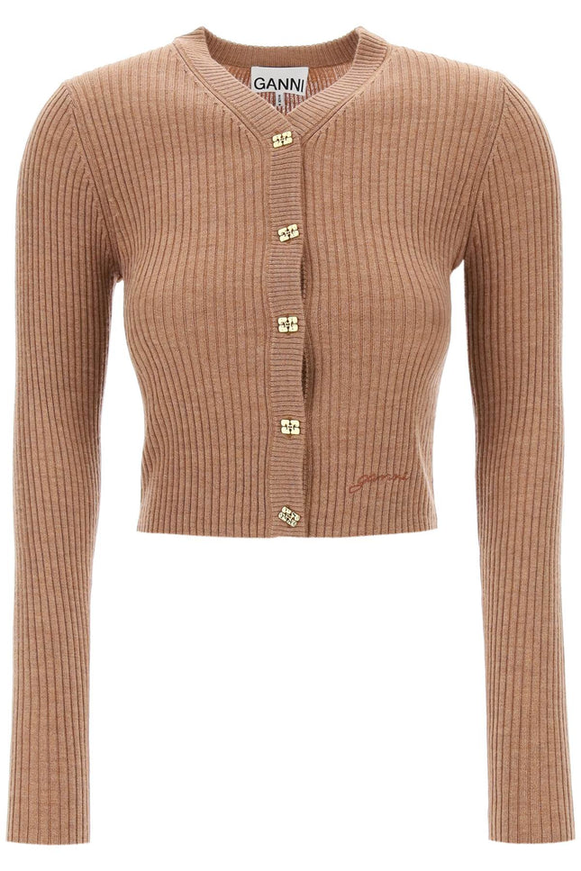 Ganni "merino wool mini cardigan-women > clothing > knitwear-Ganni-xs-Brown-Urbanheer