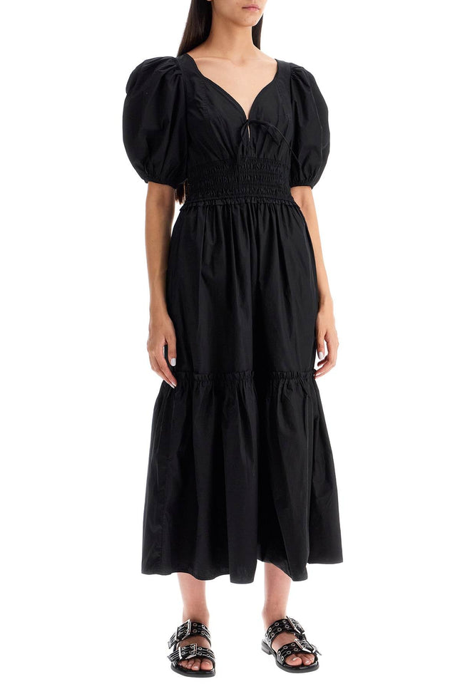 Ganni midi dress with smock stitching - Black