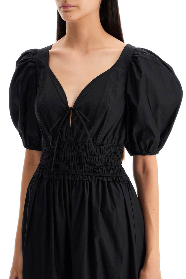 Ganni midi dress with smock stitching - Black
