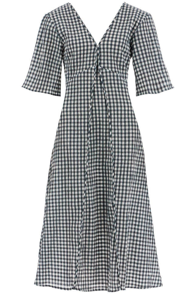 Ganni midi seersucker check dress - White