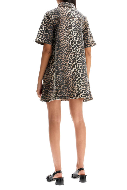 Ganni 'mini animal print denim dress'