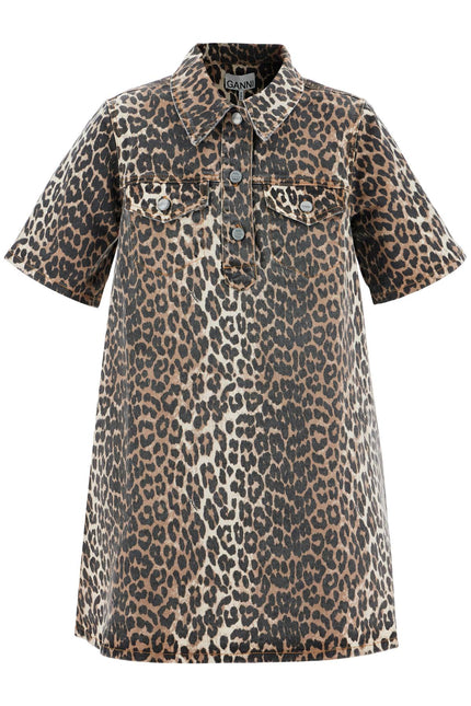 Ganni 'mini animal print denim dress'