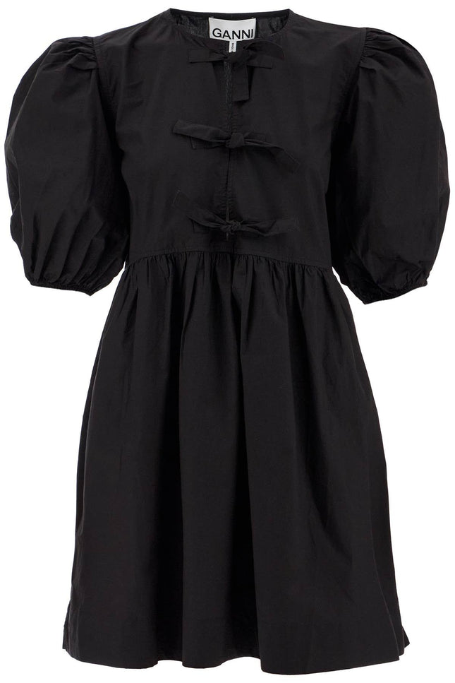 Ganni mini poplin dress with balloon sleeves - Black
