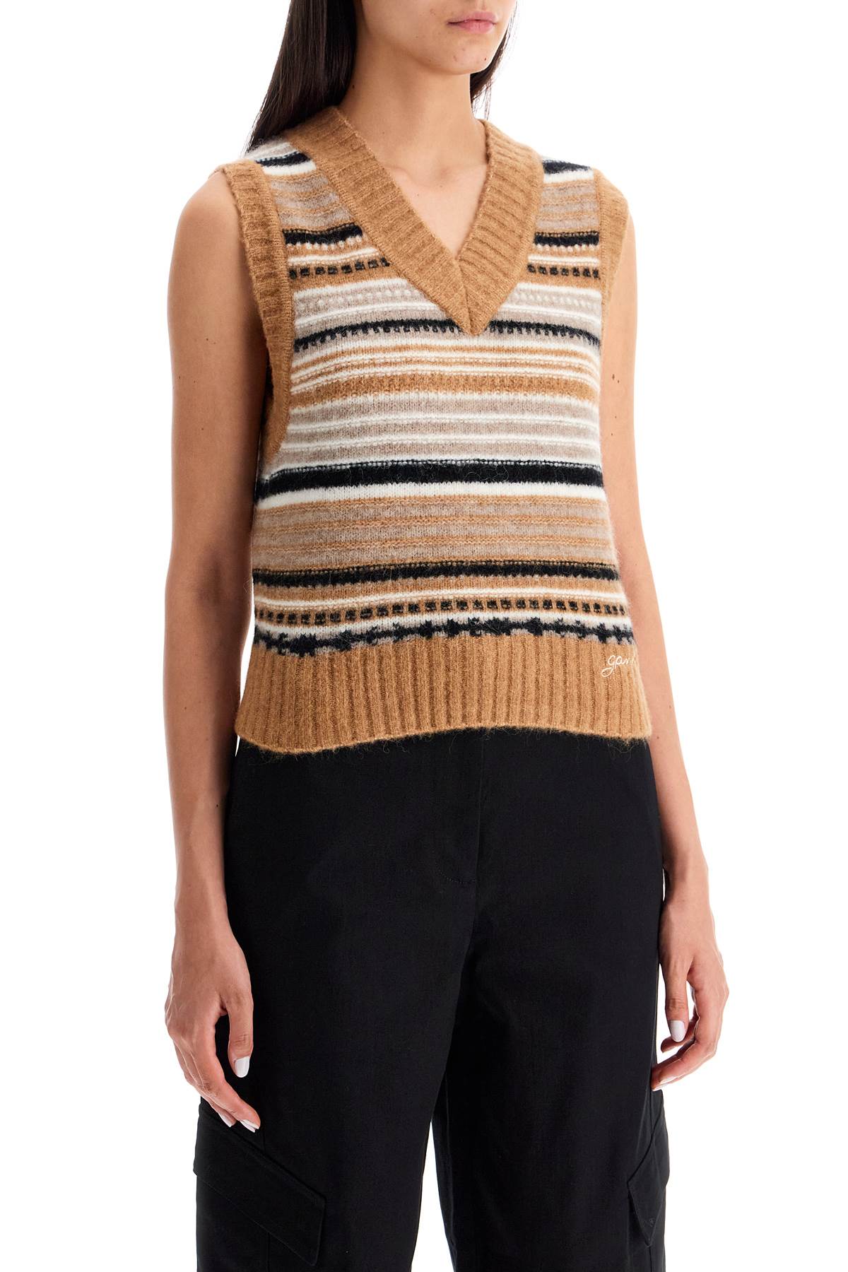Ganni "soft striped knit vest with a comfortable - Beige