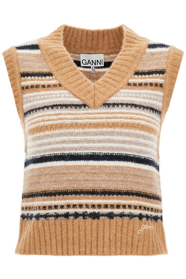 Ganni "soft striped knit vest with a comfortable - Beige