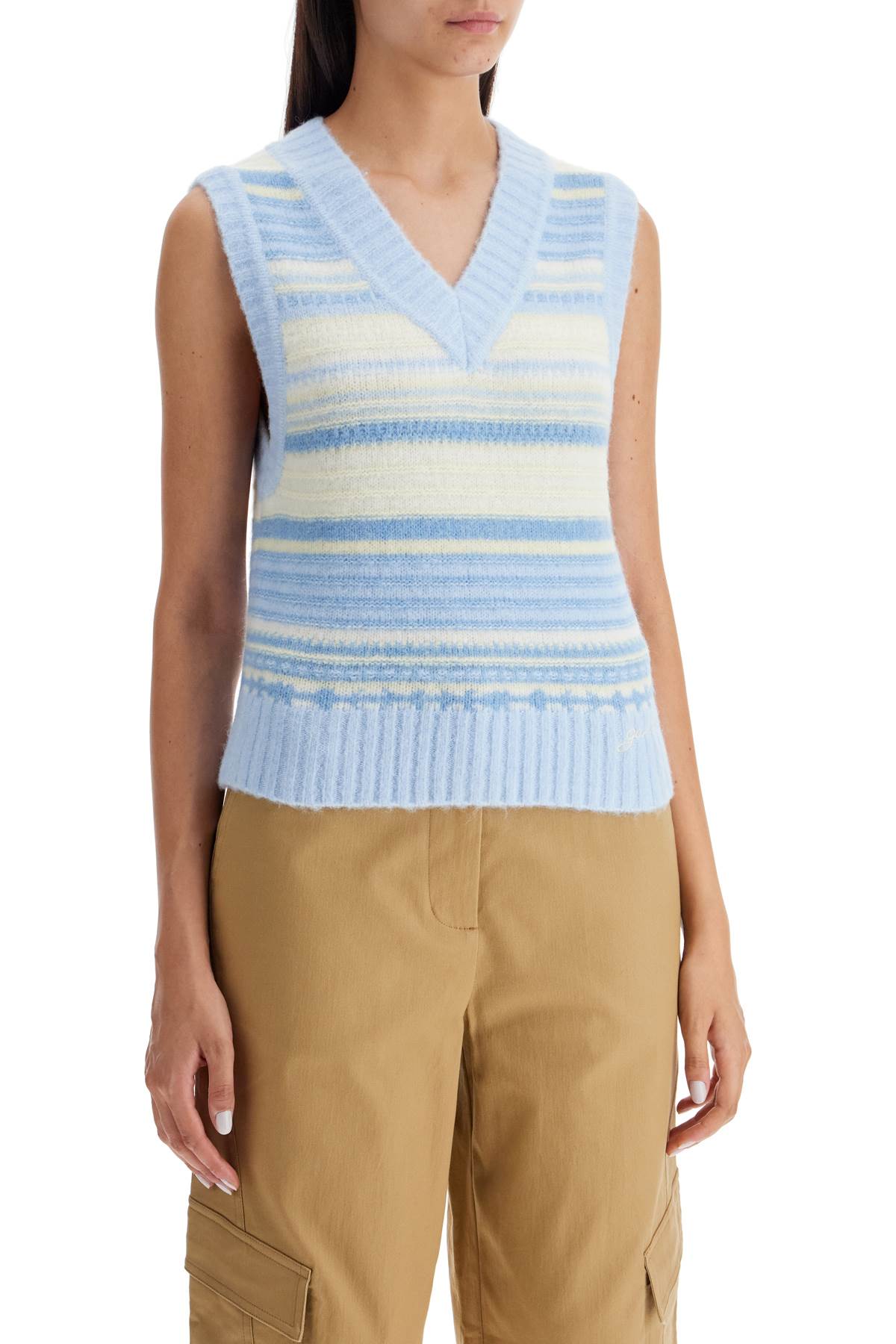 Ganni "soft striped knit vest with a comfortable - Light blue