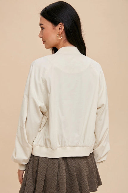 Garment Washed Bomber Jacket  CREME