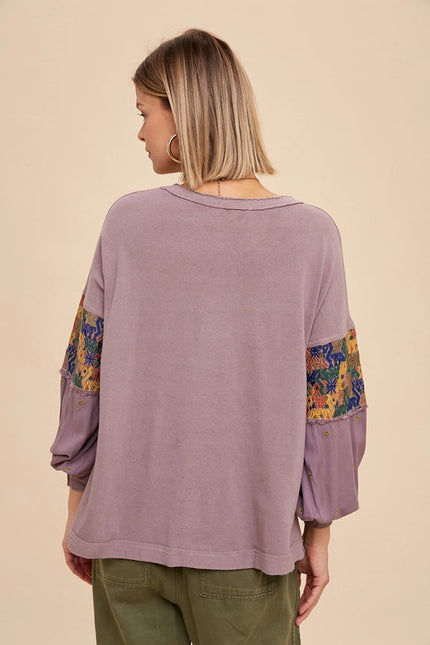 Garment Washed Embroidered Sleeve Long Sleeve Tee ASH TAUPE