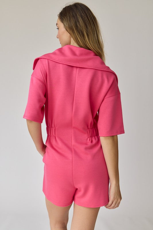 Genesis Front Zip-Up Romper Hot Pink-Romper-Papermoon-Urbanheer