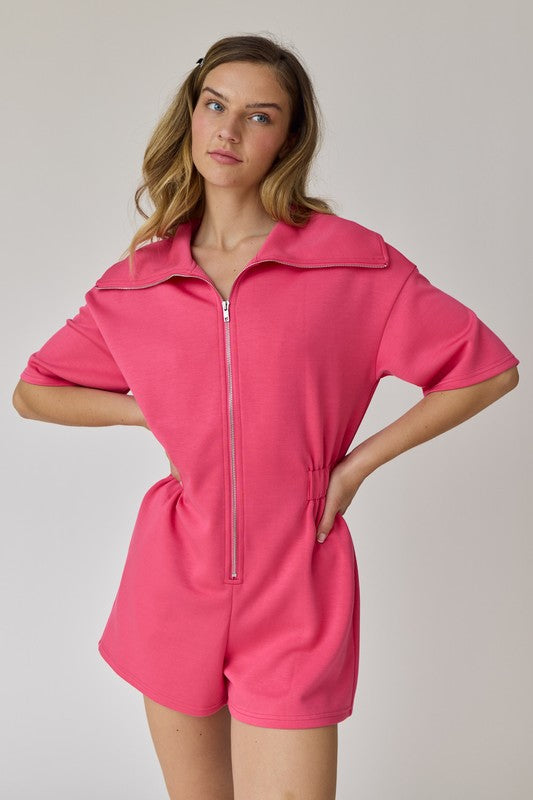 Genesis Front Zip-Up Romper Hot Pink-Romper-Papermoon-Urbanheer