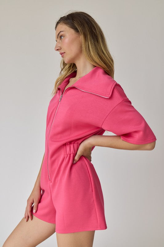 Genesis Front Zip-Up Romper Hot Pink-Romper-Papermoon-Urbanheer