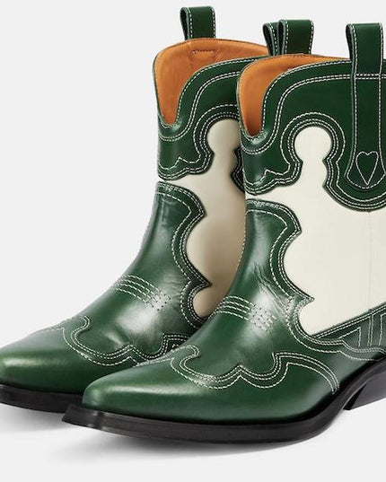 Genuine Green & White Leather Cowboy Horse Riding Boots