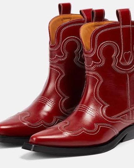 Genuine Red Leather Cowboy Horse Riding Boots