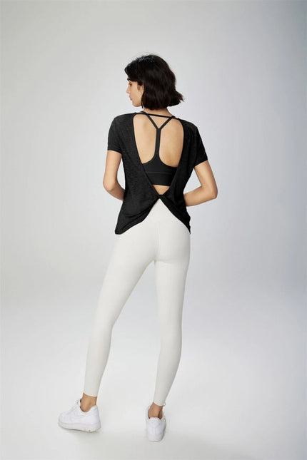 Gillian Open Back Cover Up Active T-Shirt Black