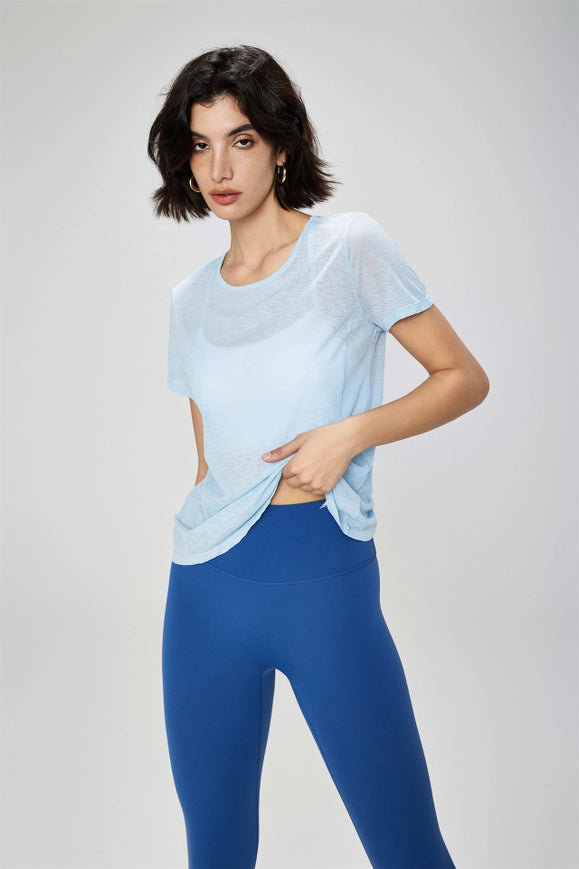 Gillian Open Back Cover Up Active T-Shirt Cirrus Blue