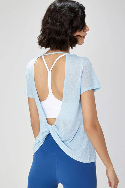 Gillian Open Back Cover Up Active T-Shirt Cirrus Blue