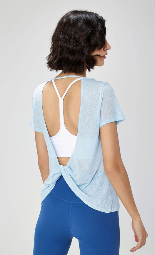 Gillian Open Back Cover Up Active T-Shirt Cirrus Blue