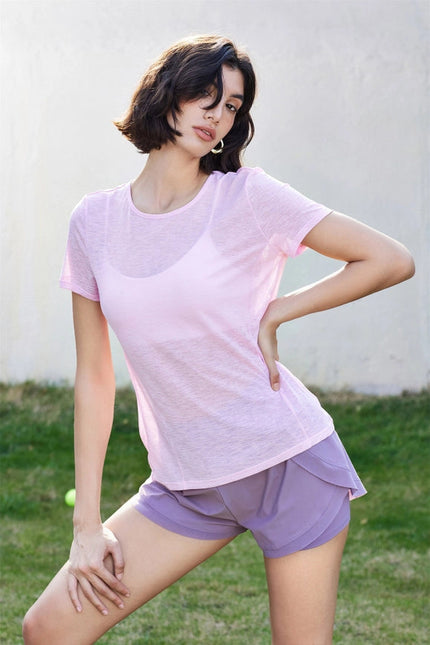 Gillian Open Back Cover Up Active T-Shirt  Pale Rose