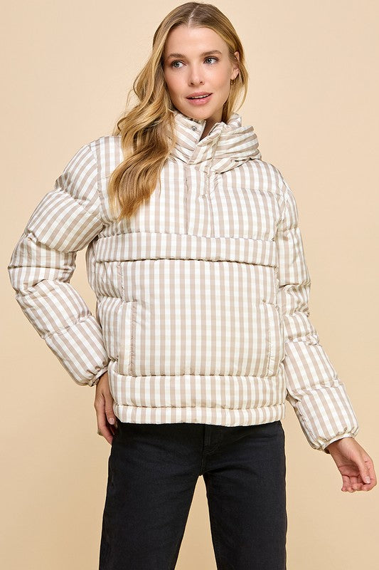 Gingham Pull Over Puffer Jacket