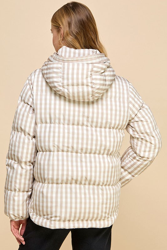 Gingham Pull Over Puffer Jacket