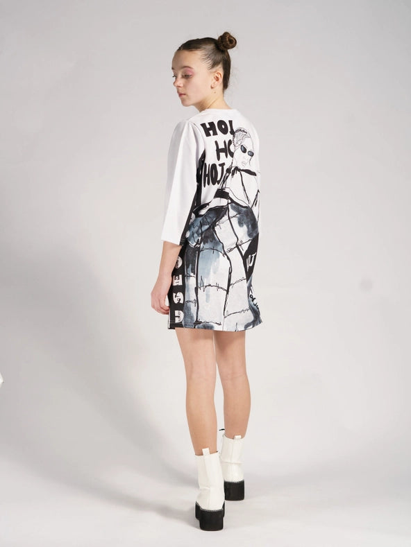 Girls Long Line Sketch Tshirt Dress