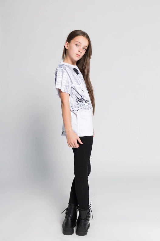 Girls White T-Shirt with Illustrated Print