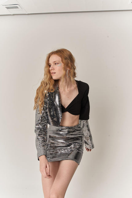 Glammy Silver Sequin Cropped Jacket-2