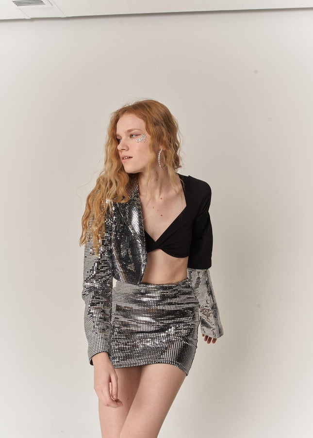 Glammy Silver Sequin Cropped Jacket-2