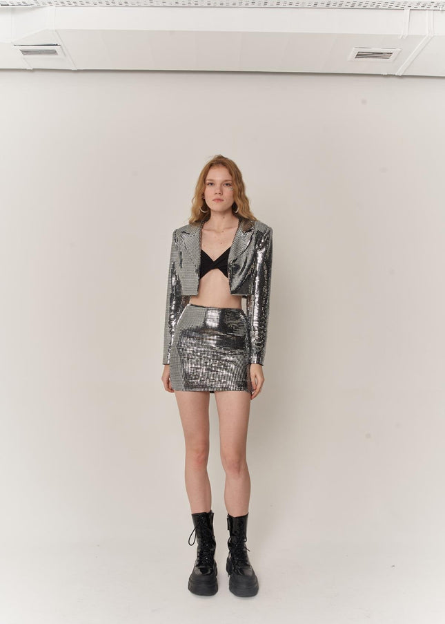 Glammy Silver Sequin Cropped Jacket-3