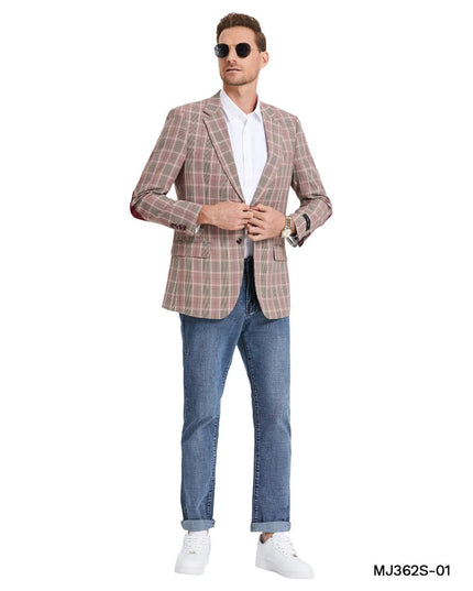 Glen Plaid Sports Coat w/ Elbow Patch, Burgundy Jacket