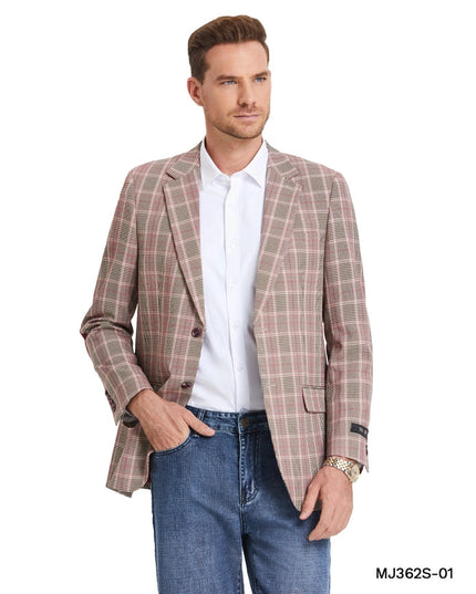 Glen Plaid Sports Coat w/ Elbow Patch, Burgundy Jacket