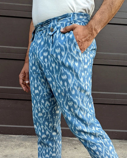 Glitchet - Sky Blue Slim Fit Handwoven Ikat Pants-Pants-Pali-Urbanheer