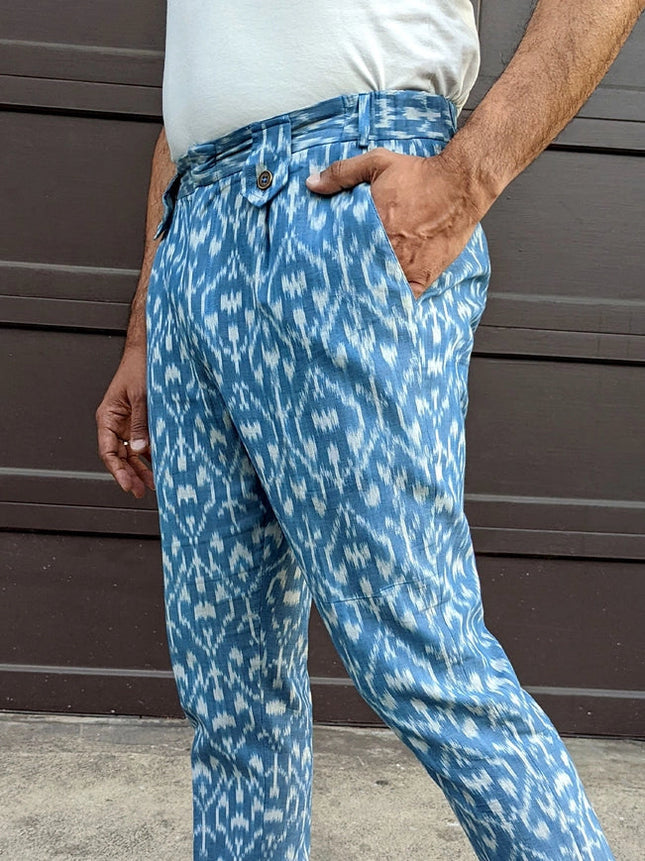 Glitchet - Sky Blue Slim Fit Handwoven Ikat Pants-Pants-Pali-Urbanheer