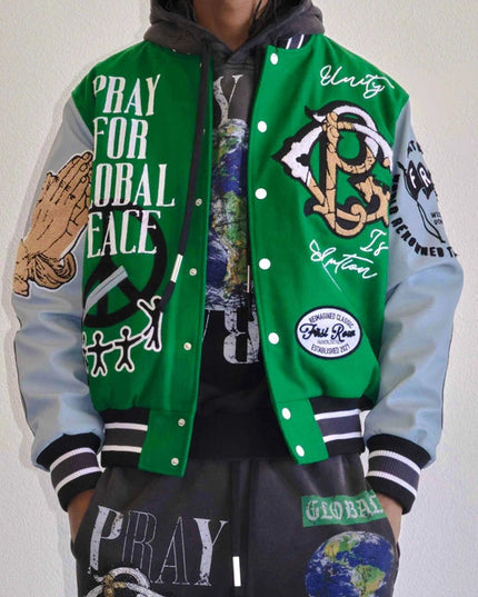 Global Peace Multi Patches Varsity Jacket