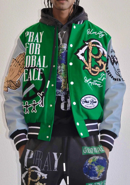 Global Peace Multi Patches Varsity Jacket